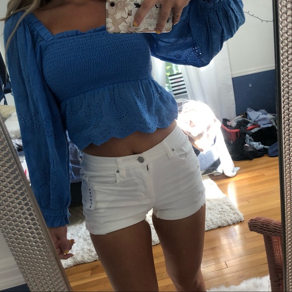 American Eagle Outfitters Tops - American Eagle Blue Long Sleeve Crop Top